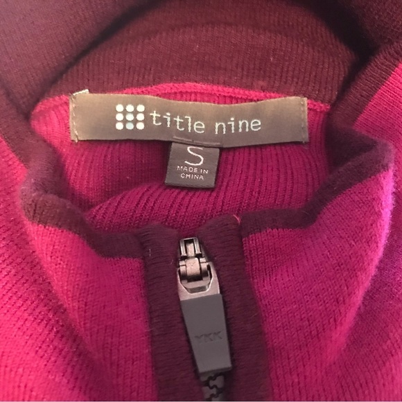 Title Nine‎ Small Wool Full Zip Mock Neck Magenta Sweater Jacket Thumbholes Golf - Picture 13 of 14